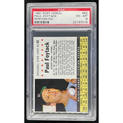 1961 Post Cereal Perforated #62 Paul Foytack PSA 6