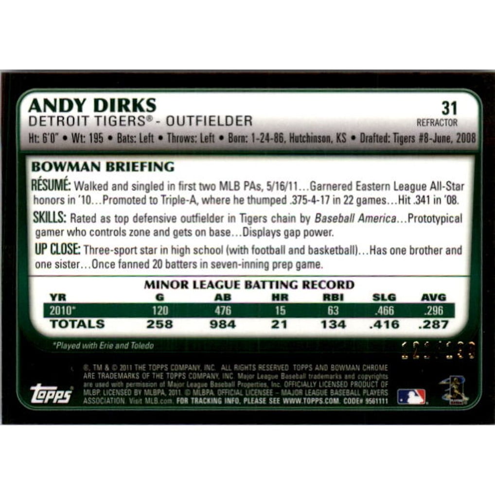 2011 Bowman Chrome Draft Blue Refractors #31 Andy Dirks