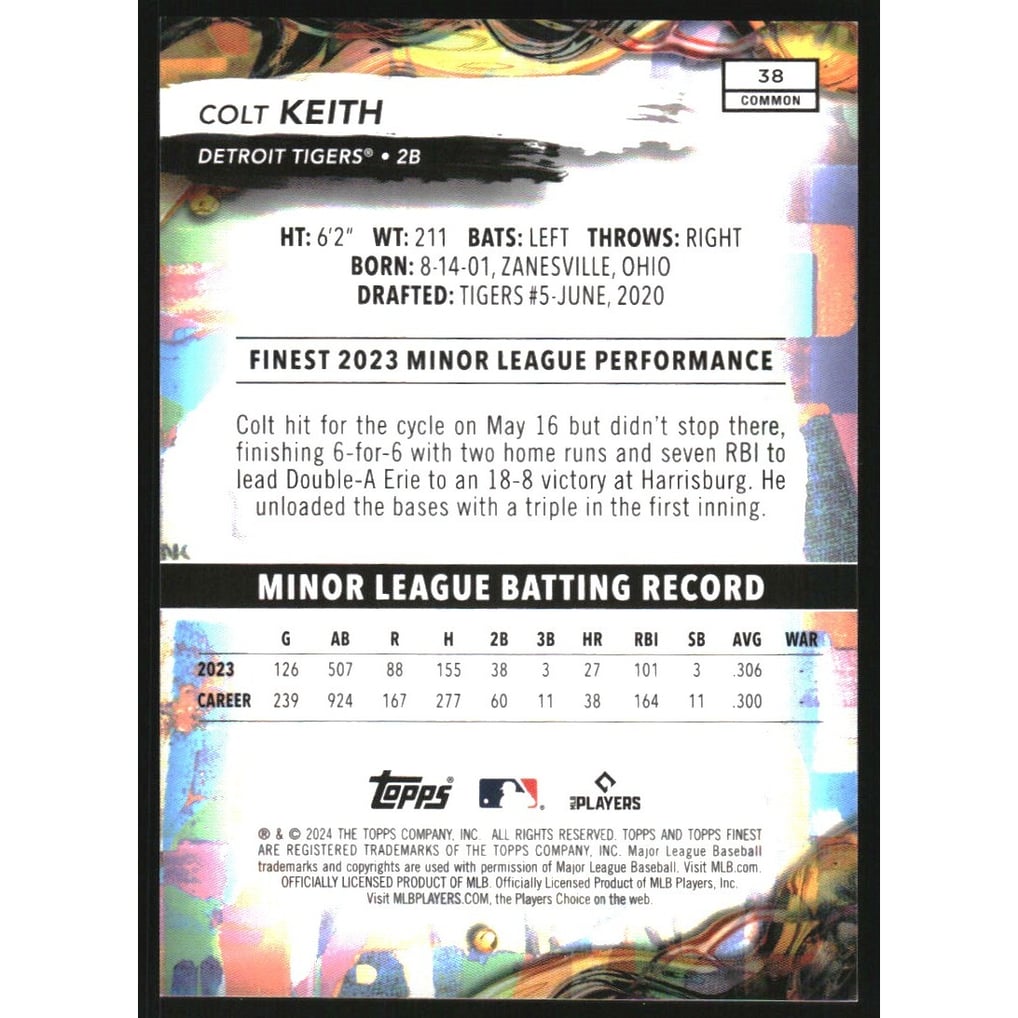 2024 Finest Purple Refractors #38 Colt Keith