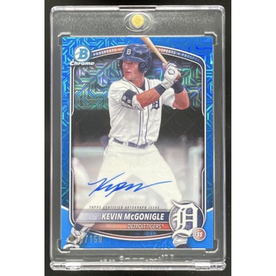 2025 Bowman Chrome Mega Box Blue Refractors #BMA-KM Kevin McGonigle RC Auto /150