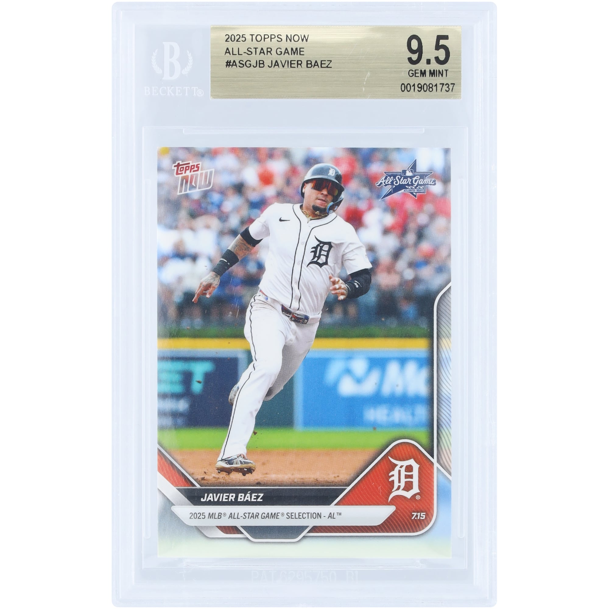 Javier Báez Detroit Tigers 2025 Topps Now 2025 MLB All-Star Game Selection - AL #ASG-JB BGS Authenticated 9.5 Card 