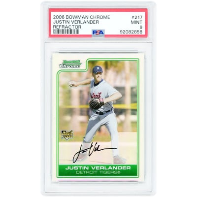 Justin Verlander Detroit Tigers 2006 Bowman Chrome Refractor #217 PSA Authenticated 9 Rookie Card