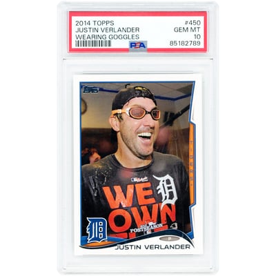 Justin Verlander Detroit Tigers 2014 Topps Wearing Goggles Photo Variation #450 PSA Authenticated 10 Card