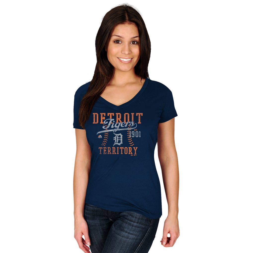 T-Shirt Femme 5th & Ocean Detroit Tigers - Col V, Manches Courtes, Fit Relaxed - Bleu Marine Neuf Avec Étiquette (NWT)