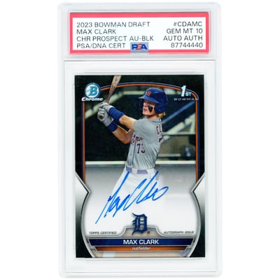 Max Clark Detroit Tigers Autographed 2023 Bowman Chrome 1st Bowman Black Refractor #CDA-MC #11/75 PSA Authenticated 10 Card
