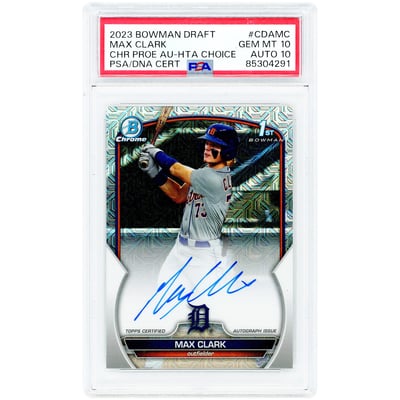 Max Clark Detroit Tigers Autographed 2023 Bowman Chrome 1st Bowman Choice Refractor #CDA-MC #30/150 PSA Authenticated 10/10 Card