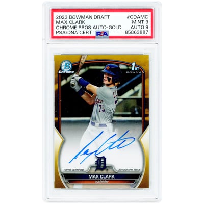 Max Clark Detroit Tigers Autographed 2023 Bowman Chrome 1st Bowman Gold Refractor #CDA-MC #16/50 PSA Authenticated 9/9 Card