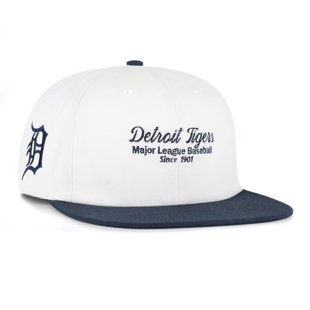 Detroit Tigers '47 Script Stack Relaxed Captain Snapback - White/Navy