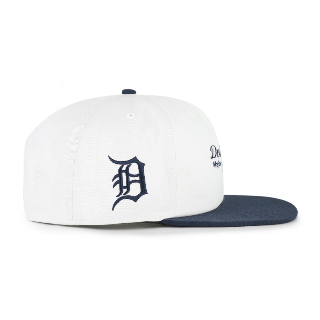 Detroit Tigers '47 Script Stack Relaxed Captain Snapback - White/Navy