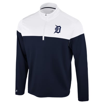 Detroit Tigers Antigua Hinder Quarter-Zip Pullover - Navy/White