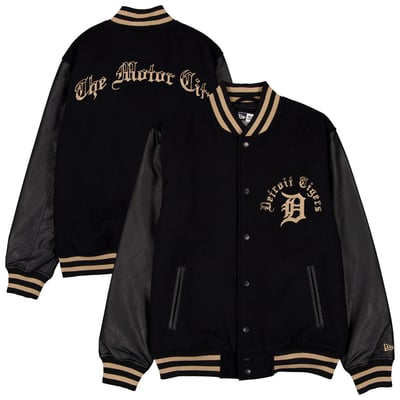  Detroit Tigers New Era Heritage Gothic Lettering Full-Snap Varsity Jacket - Black