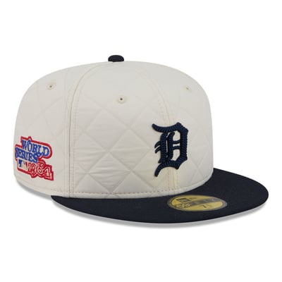 Detroit Tigers New Era 59FIFTY Quilted Patch Fitted Hat - Cream/Navy