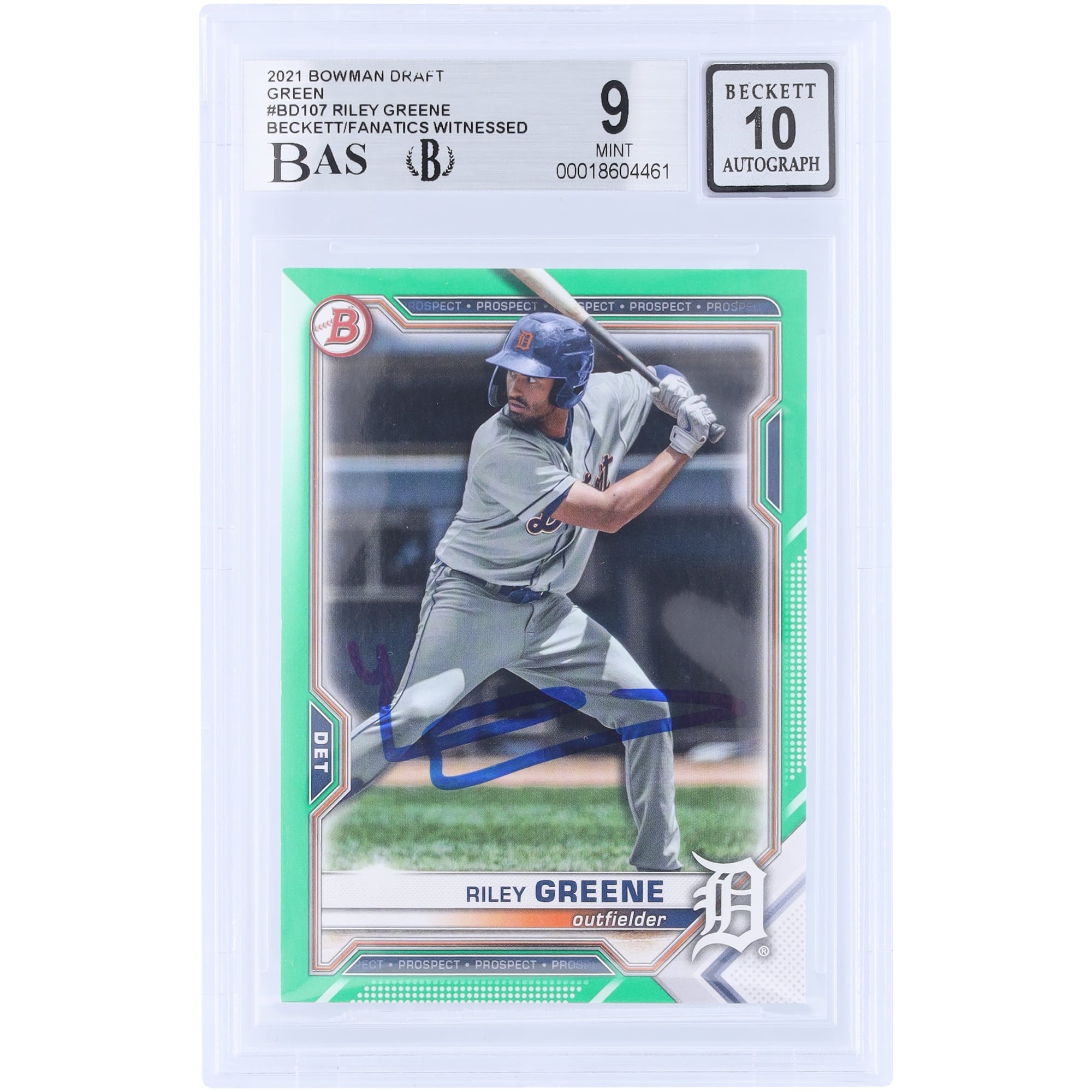Riley Greene Detroit Tigers Autographed 2021 Topps Bowman Draft 