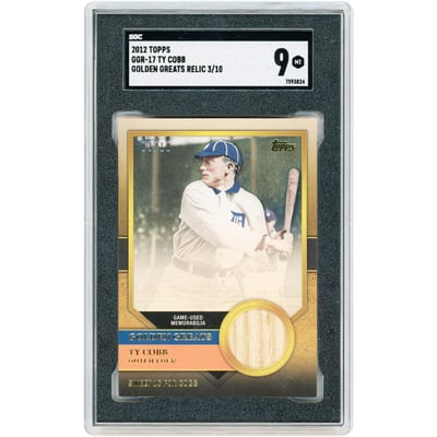 Ty Cobb Detroit Tigers 2012 Topps Golden Greats Game Used Bat Relic #GGR-17 #3/10 SGC Authenticated 9 Card 