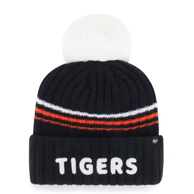 Detroit Tigers '47 Women's Fuzzy Script Cuffed Knit Hat with Pom - Navy