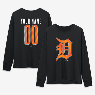 Detroit Tigers Women's Forged Mascot Personalized Name & Number Long Sleeve T-Shirt - Black
