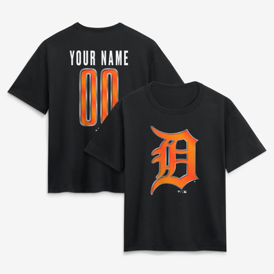 Detroit Tigers Women's Forged Mascot Personalized Name & Number T-Shirt - Black