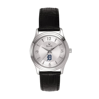 Detroit Tigers Bulova Women's Leather Strap Watch - Silver