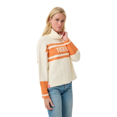 Detroit Tigers Lusso Women's Susan Cowl Neck Sweater - Orange/Cream