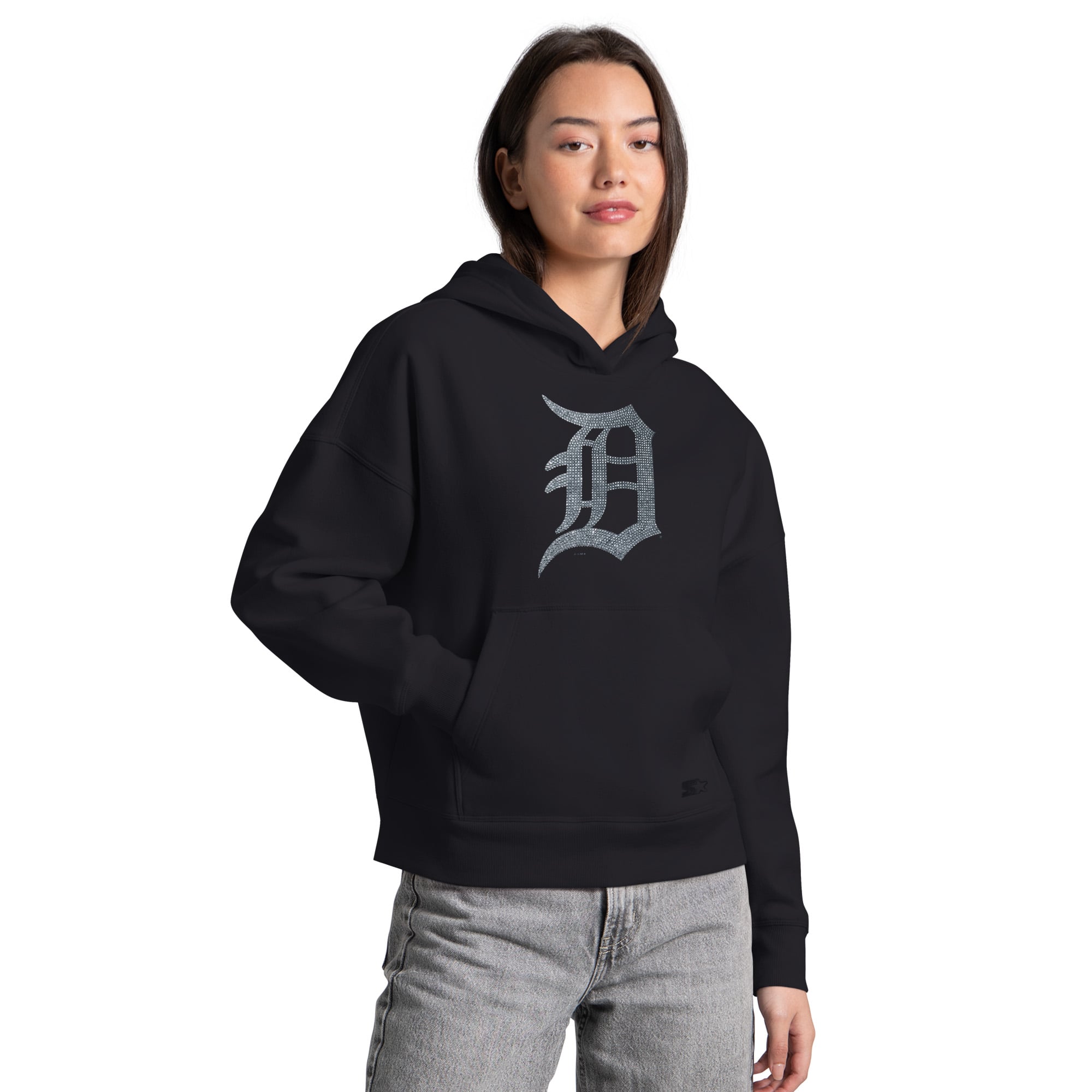 Women's Detroit Tigers Starter Black Fleece Rhinestone Hoodie