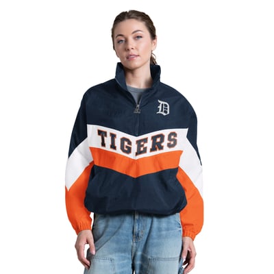  Detroit Tigers Starter Women's Yardline Quarter-Zip Pullover - Navy