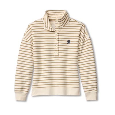  Detroit Tigers Tommy Bahama Women's Marina Del Mar Stripe Mock Neck Sweatshirt - White