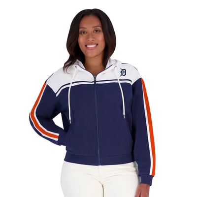 Detroit Tigers WEAR by Erin Andrews Women's Color Blocked Full-Zip Hoodie - Navy/White