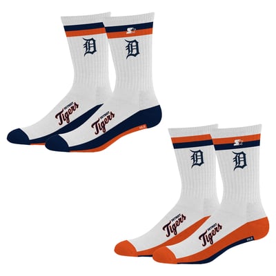 Detroit Tigers Starter Youth Starter Stripe Top End Two-Pack Crew Socks Set - White

