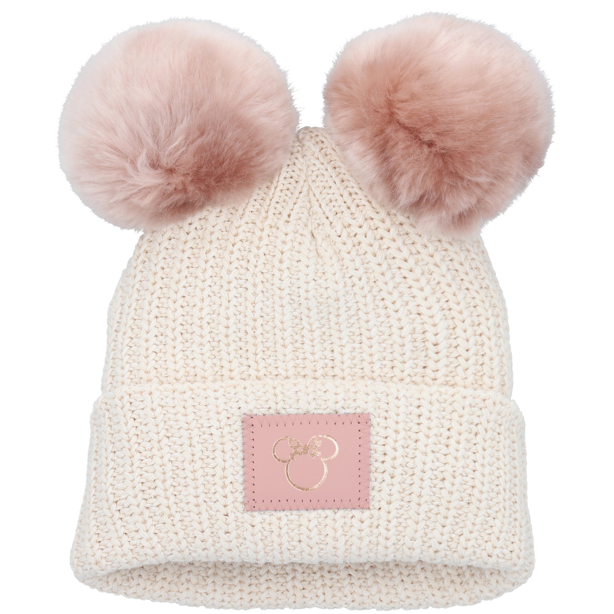 Disney x Love Your Melon Adult Chunky Knit Minnie Gold Foil Double Pom Beanie Love - Get ready! Mickey Mouse and Minnie Mouse beanies are  main image 2