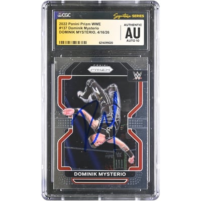 Dominik Mysterio WWE Autographed 2022 Panini Prizm #137 CGC Fanatics Witnessed Authenticated AUTO 10 Card