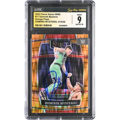 Dominik Mysterio WWE Autographed 2022 Panini Select Orange Flash #17 CGC Fanatics Witnessed Authenticated 9/10 Card