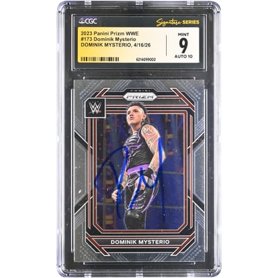 Dominik Mysterio WWE Autographed 2023 Panini Prizm #173 CGC Fanatics Witnessed Authenticated 9/10 Card