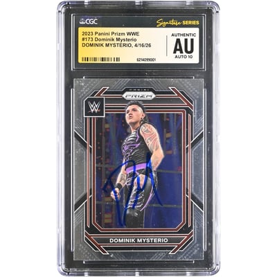Dominik Mysterio WWE Autographed 2023 Panini Prizm #173 CGC Fanatics Witnessed Authenticated AUTO 10 Card