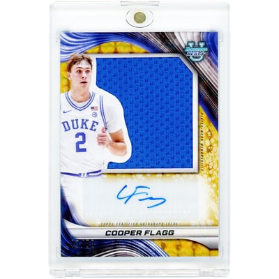 Cooper Flagg Duke Blue Devils Autographed 2024-25 Bowman Best U Gold Prospect Jumbo Jersey Relic #PJRA-CF #43/50 Card