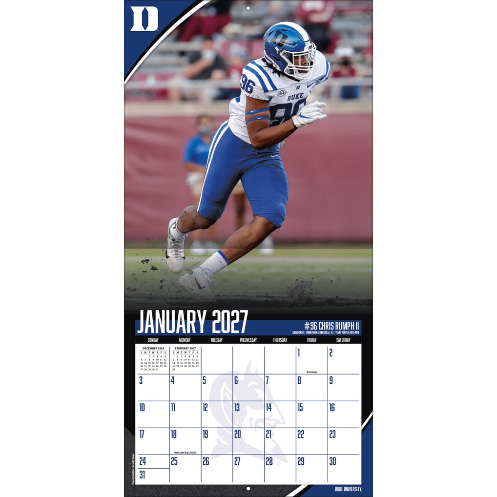 Duke Blue Devils 2027 12” x 12” Team Wall Calendar