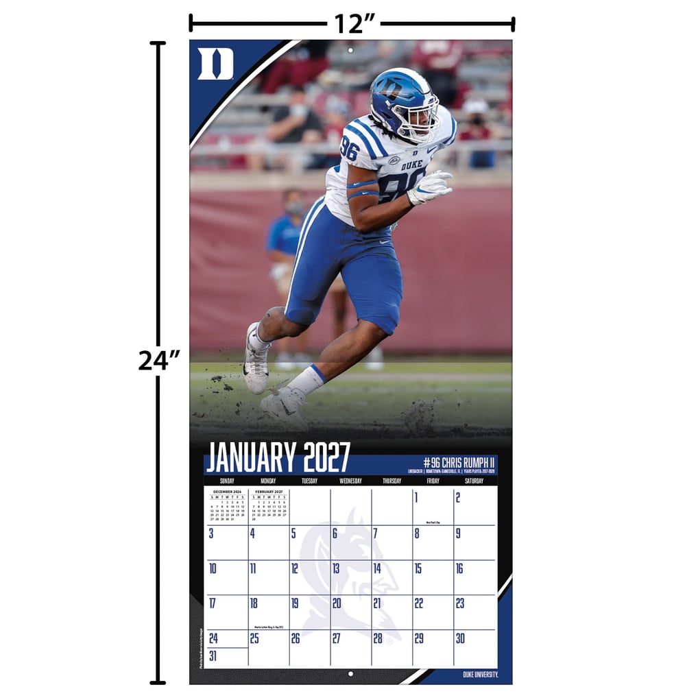 Duke Blue Devils 2027 12” x 12” Team Wall Calendar