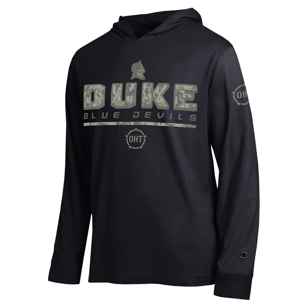  Duke Blue Devils Champion Operation Hat Trick Camo Script Hooded Long Sleeve T-Shirt - Black