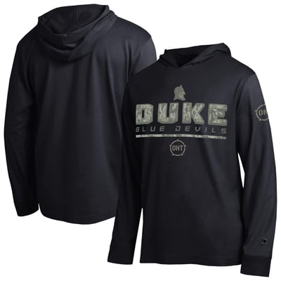  Duke Blue Devils Champion Operation Hat Trick Camo Script Hooded Long Sleeve T-Shirt - Black