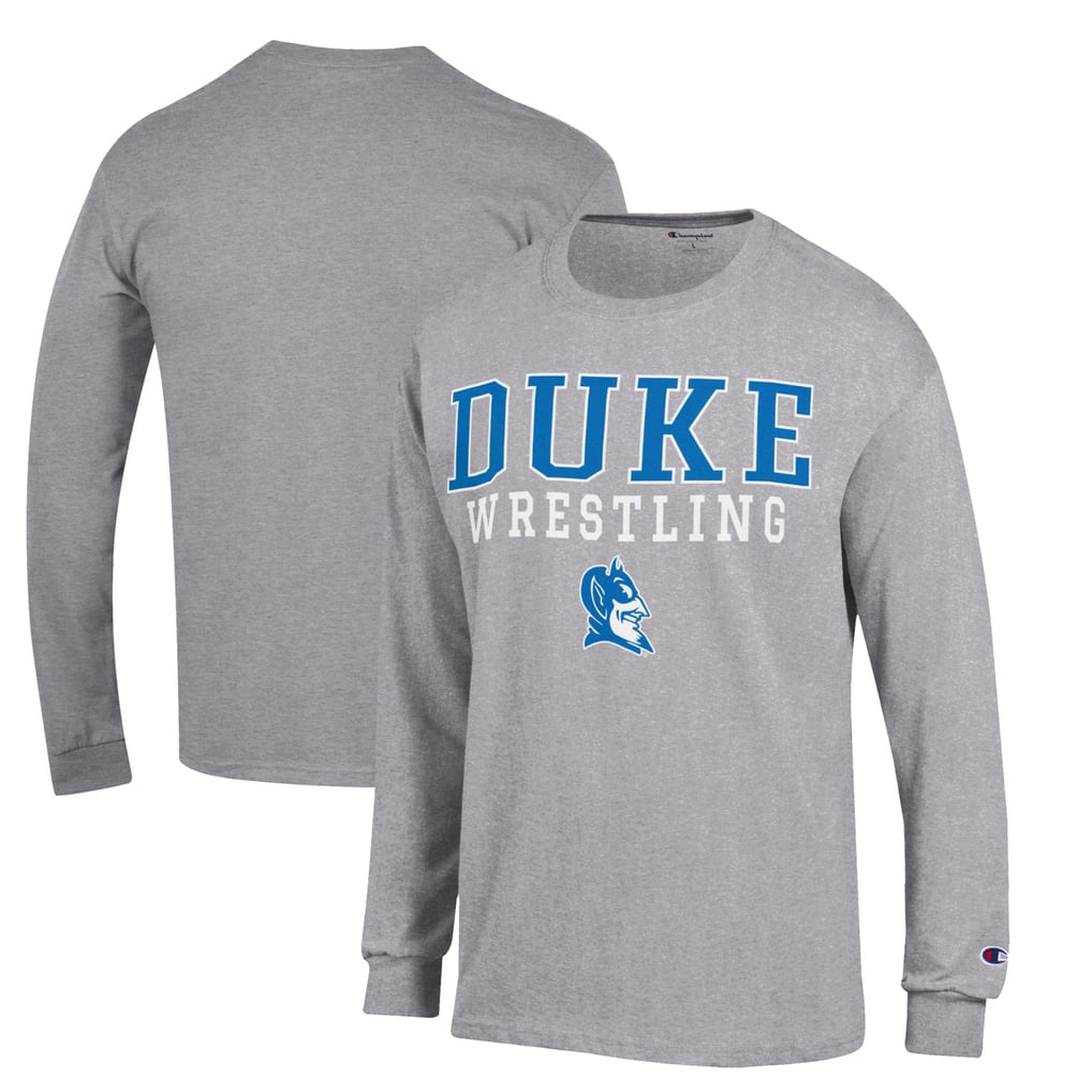  Duke Blue Devils Champion Stacked Logo Wrestling Long Sleeve T-Shirt - Gray