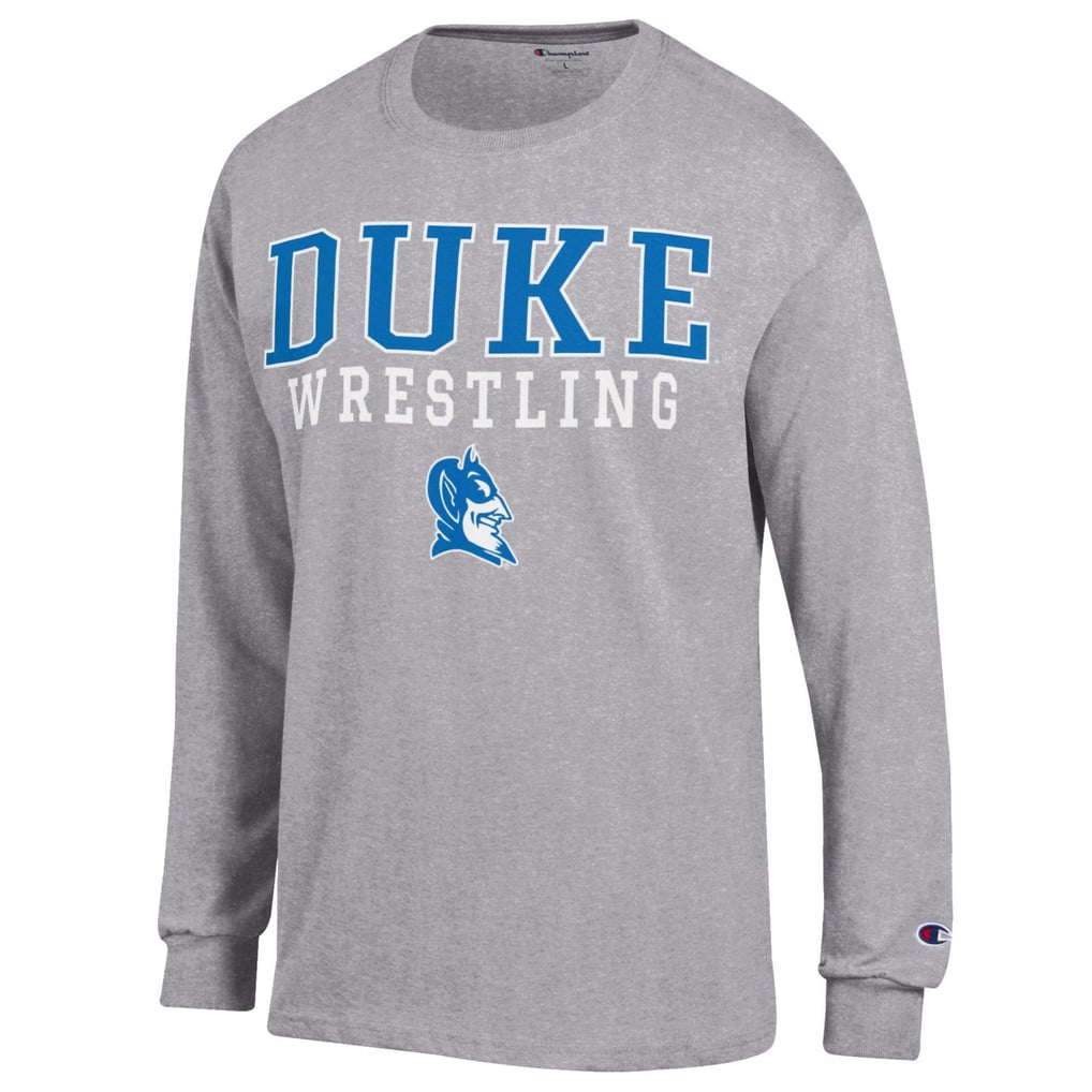  Duke Blue Devils Champion Stacked Logo Wrestling Long Sleeve T-Shirt - Gray
