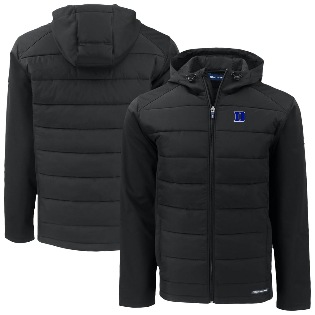  Duke Blue Devils Cutter & Buck Evoke Hybrid Eco Softshell Recycled Full-Zip Hoodie Jacket - Black