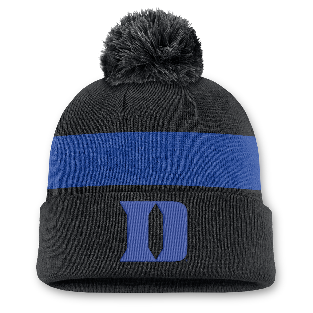 Duke Blue Devils Nike Unisex Primetime Stripe Cuffed Knit Hat with Pom - Black