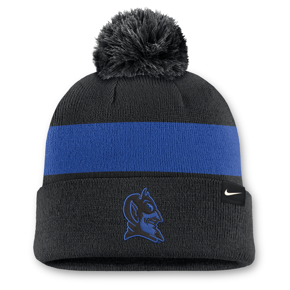 Duke Blue Devils Nike Unisex Primetime Stripe Cuffed Knit Hat with Pom - Black