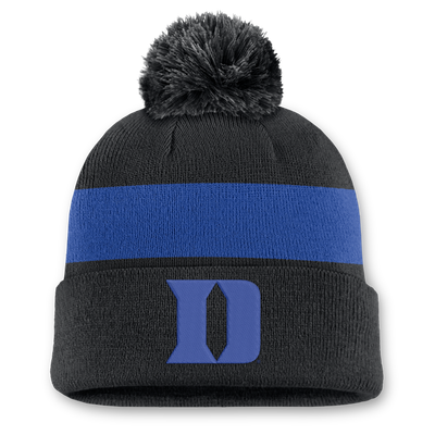 Duke Blue Devils Nike Unisex Primetime Stripe Cuffed Knit Hat with Pom - Black