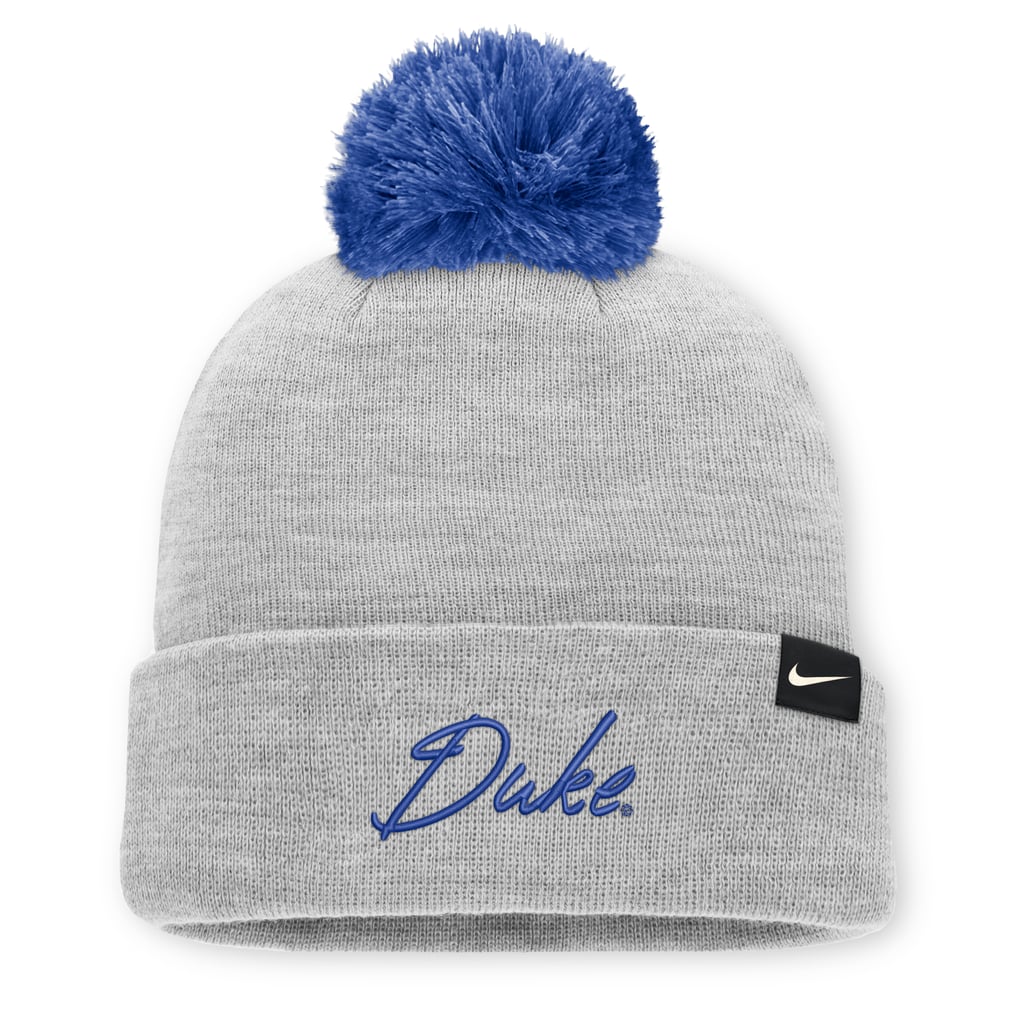 Duke Blue Devils Nike Unisex Primetime Script Cuffed Knit Hat with Pom - Heather Gray