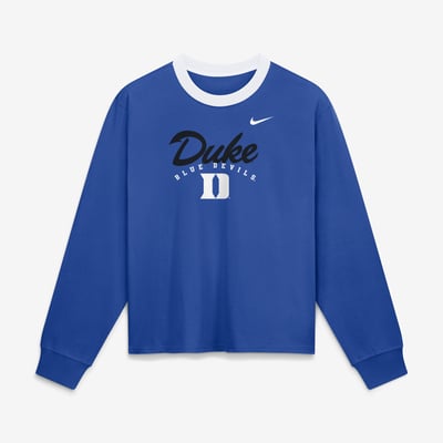 Duke Blue Devils Nike Women's Ringer Boxy Long Sleeve T-Shirt - Royal