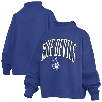  Duke Blue Devils Pressbox Women's Oversized Slogan Fleece Mock Neck Sweatshirt - Royal