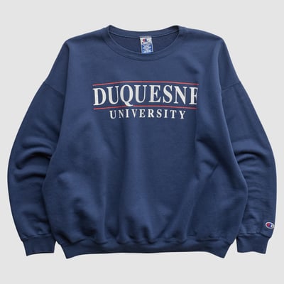 Duquesne Dukes Champion 90s Pullover Sweatshirt - Navy - XL by Fanatics Real Vintage
