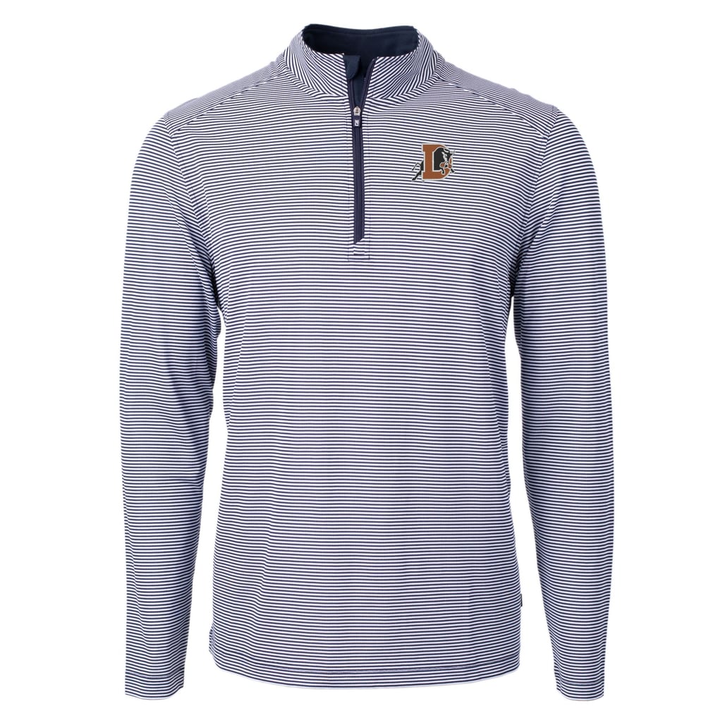 Durham Bulls Cutter & Buck Virtue Eco Pique Micro Stripe Recycled Quarter-Zip Pullover Top - Navy/White