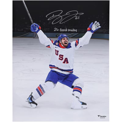 Dylan Larkin Team USA Autographed Fanatics Authentic 16" x 20" 2026 Winter Olympics Gold Medal Winner Photograph with "26 Gold Medal" Inscription